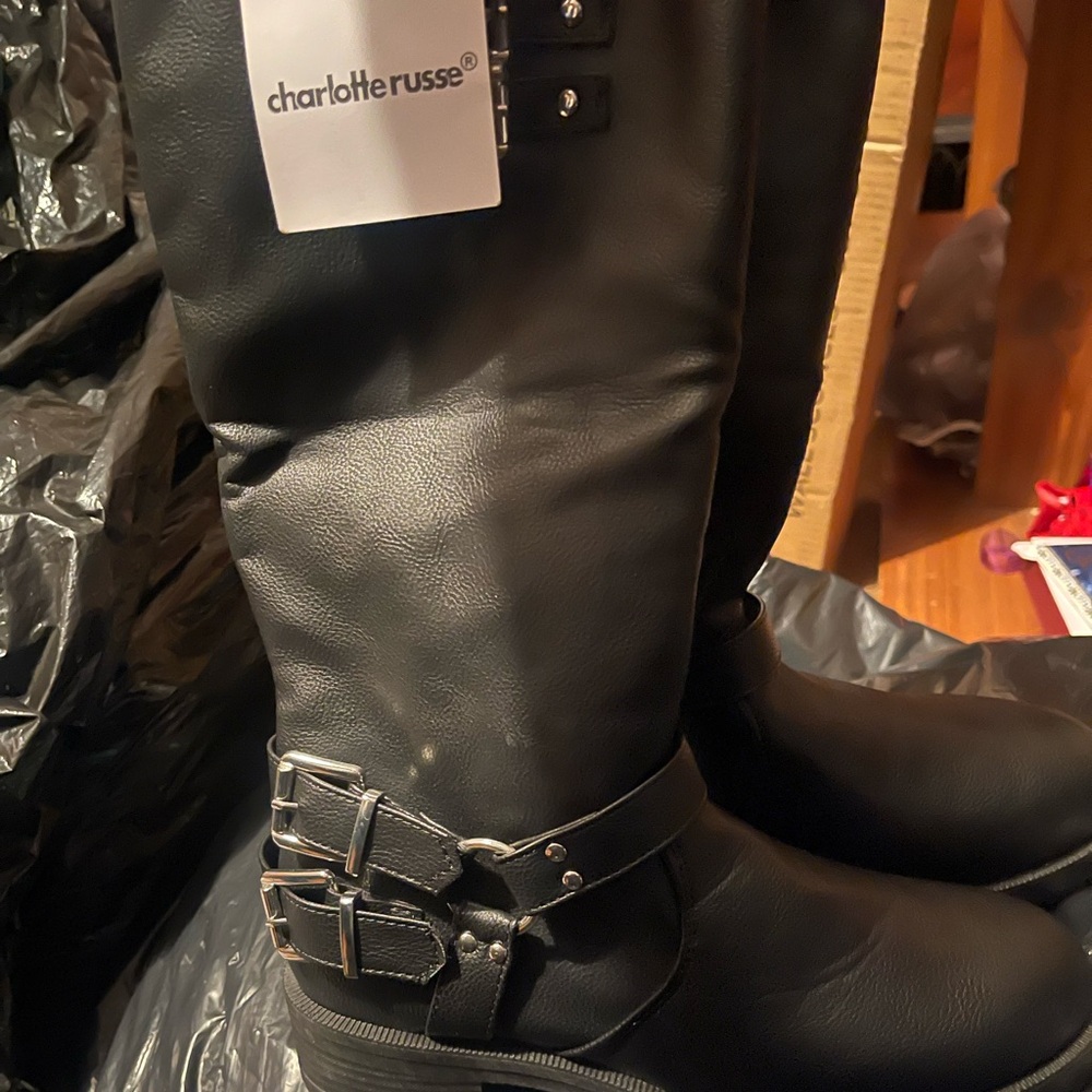 Charlotte Russe Black Moto Boots